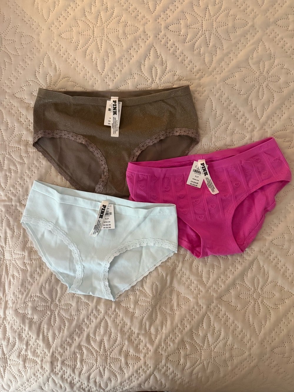 3 Pink Victoria’s Secret hipster panties NWT